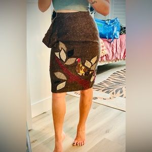 Anthropologie Floreat - Unique Wool Pencil Skirt w Bird & soft skirt-liner